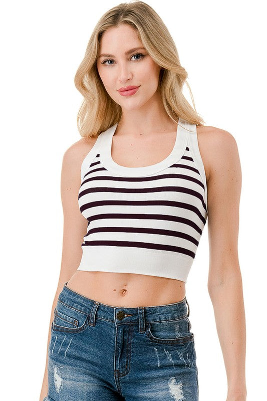 NT111 Stripe Crop Tank Top – Slim Fit Ribbed Casual Top