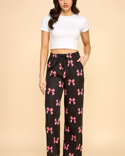 SJS05R RIBBON PRINT DRAWSTRING STRAIGHT PANTS