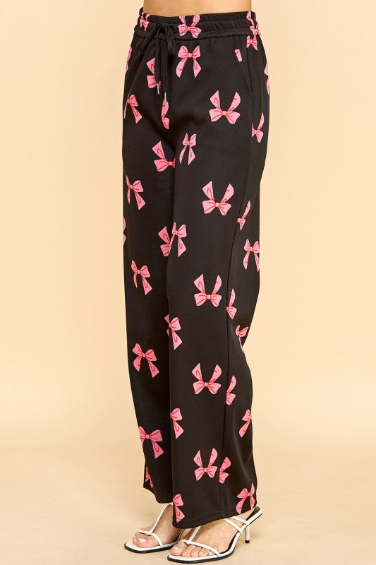 SJS05R RIBBON PRINT DRAWSTRING STRAIGHT PANTS