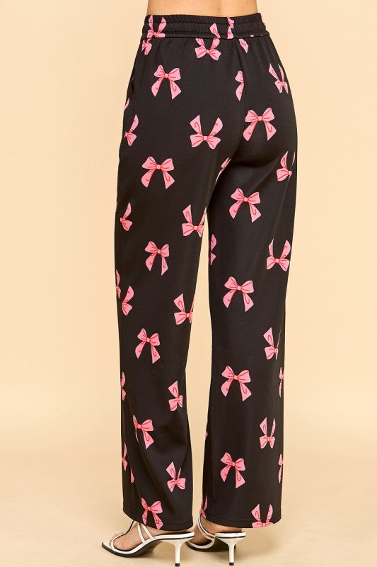 SJS05R RIBBON PRINT DRAWSTRING STRAIGHT PANTS