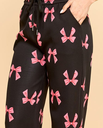 SJS05R RIBBON PRINT DRAWSTRING STRAIGHT PANTS