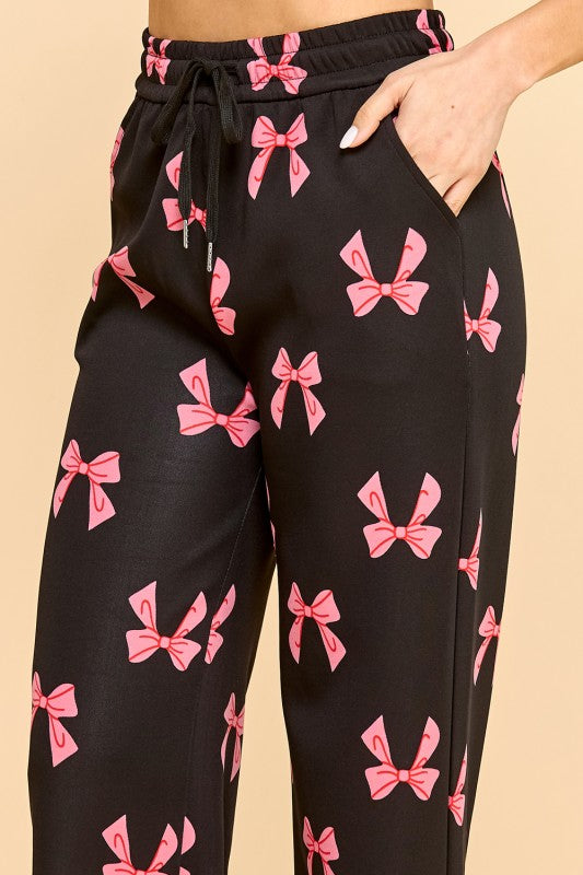 SJS05R RIBBON PRINT DRAWSTRING STRAIGHT PANTS