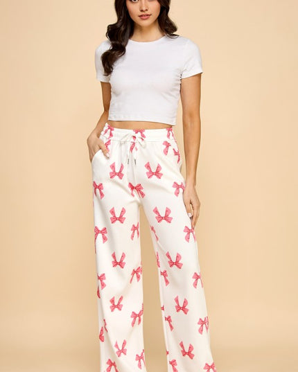 SJS05R RIBBON PRINT DRAWSTRING STRAIGHT PANTS