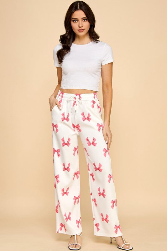SJS05R RIBBON PRINT DRAWSTRING STRAIGHT PANTS