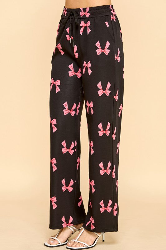 SJS05R RIBBON PRINT DRAWSTRING STRAIGHT PANTS
