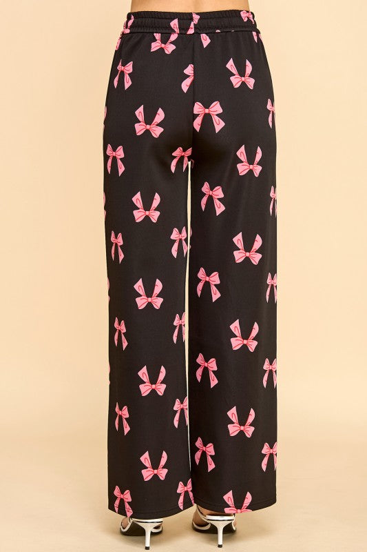 SJS05R RIBBON PRINT DRAWSTRING STRAIGHT PANTS