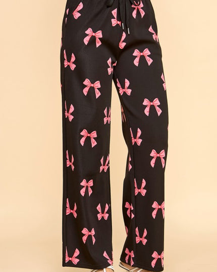 SJS05R RIBBON PRINT DRAWSTRING STRAIGHT PANTS