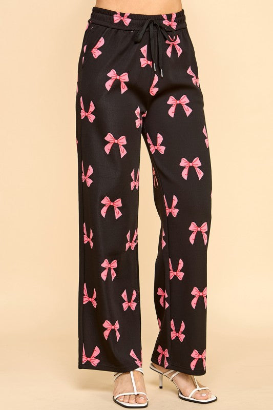 SJS05R RIBBON PRINT DRAWSTRING STRAIGHT PANTS