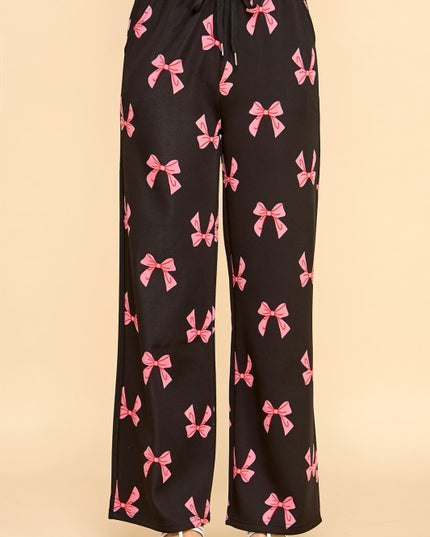 SJS05R RIBBON PRINT DRAWSTRING STRAIGHT PANTS