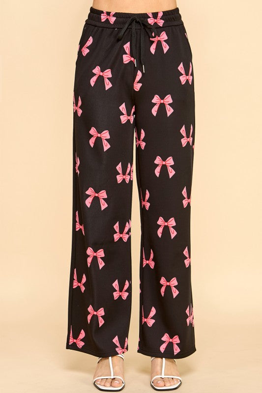 SJS05R RIBBON PRINT DRAWSTRING STRAIGHT PANTS