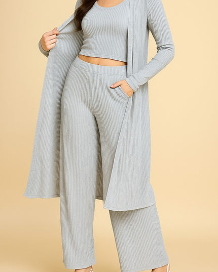 HK3PCS-SET CRINKLE CARDIGAN 3-PIECE SET