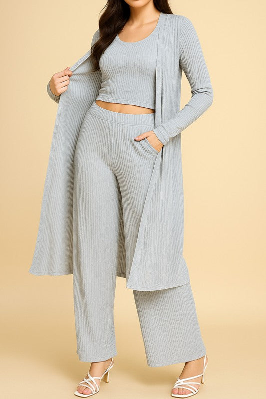 HK3PCS-SET CRINKLE CARDIGAN 3-PIECE SET