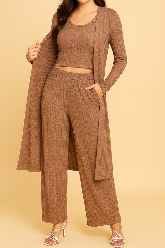 HK3PCS-SET CRINKLE CARDIGAN 3-PIECE SET