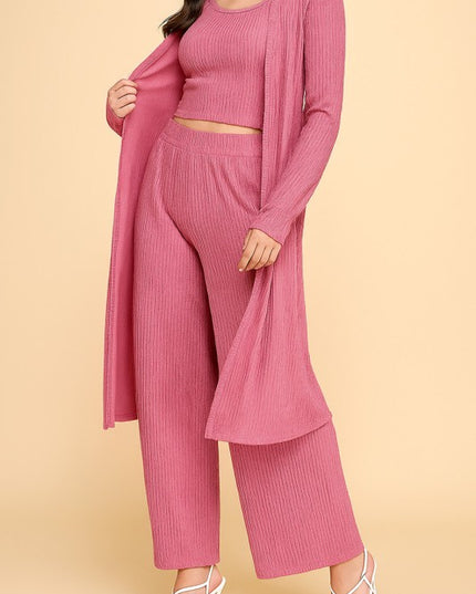 HK3PCS-SET CRINKLE CARDIGAN 3-PIECE SET