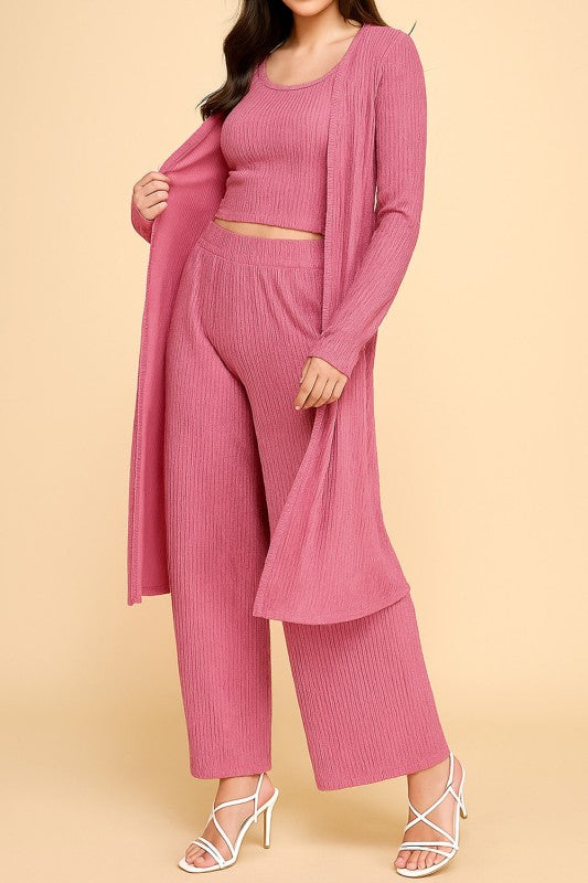HK3PCS-SET CRINKLE CARDIGAN 3-PIECE SET
