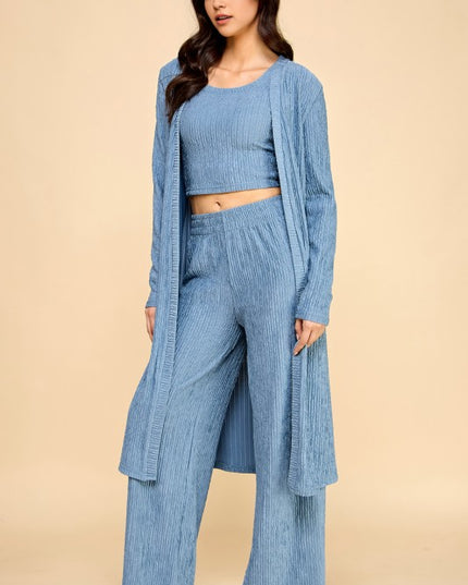HK3PCS-SET CRINKLE CARDIGAN 3-PIECE SET