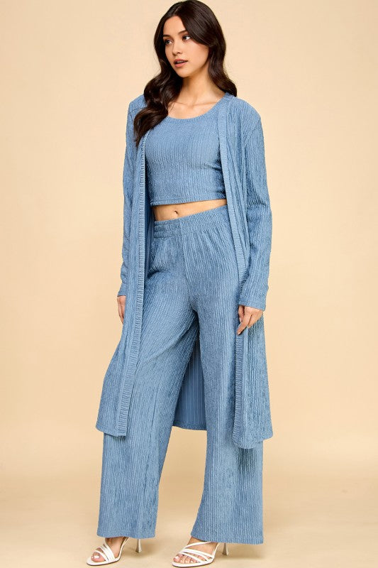 HK3PCS-SET CRINKLE CARDIGAN 3-PIECE SET