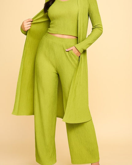 HK3PCS-SET CRINKLE CARDIGAN 3-PIECE SET