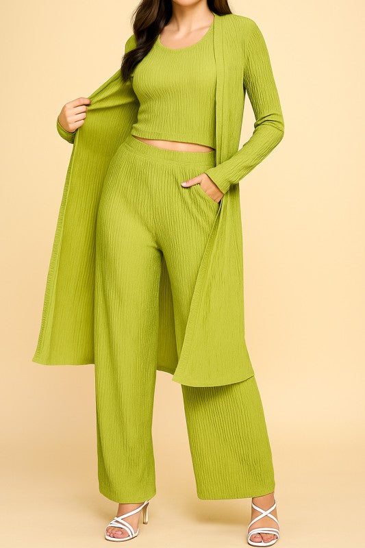 HK3PCS-SET CRINKLE CARDIGAN 3-PIECE SET