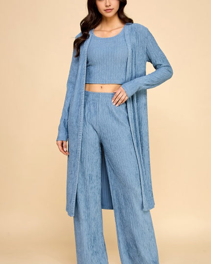 HK3PCS-SET CRINKLE CARDIGAN 3-PIECE SET