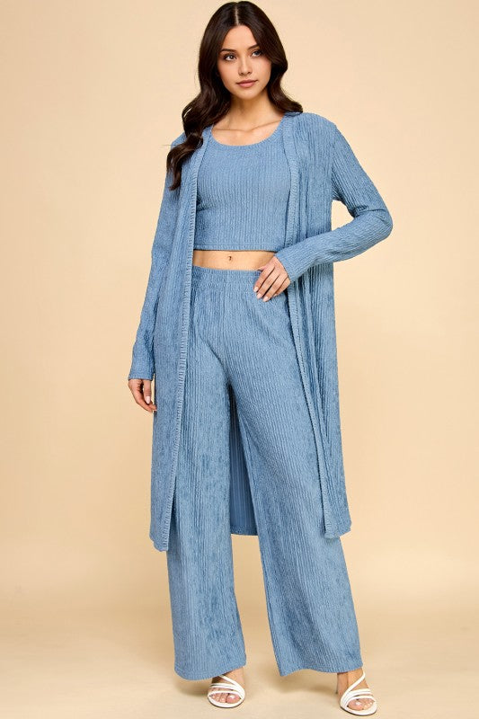 HK3PCS-SET CRINKLE CARDIGAN 3-PIECE SET