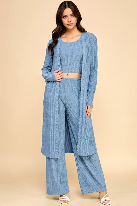 HK3PCS-SET CRINKLE CARDIGAN 3-PIECE SET