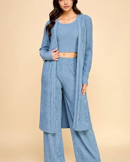 HK3PCS-SET CRINKLE CARDIGAN 3-PIECE SET