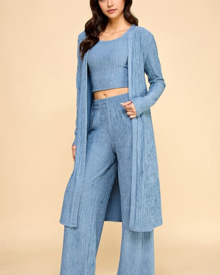 HK3PCS-SET CRINKLE CARDIGAN 3-PIECE SET
