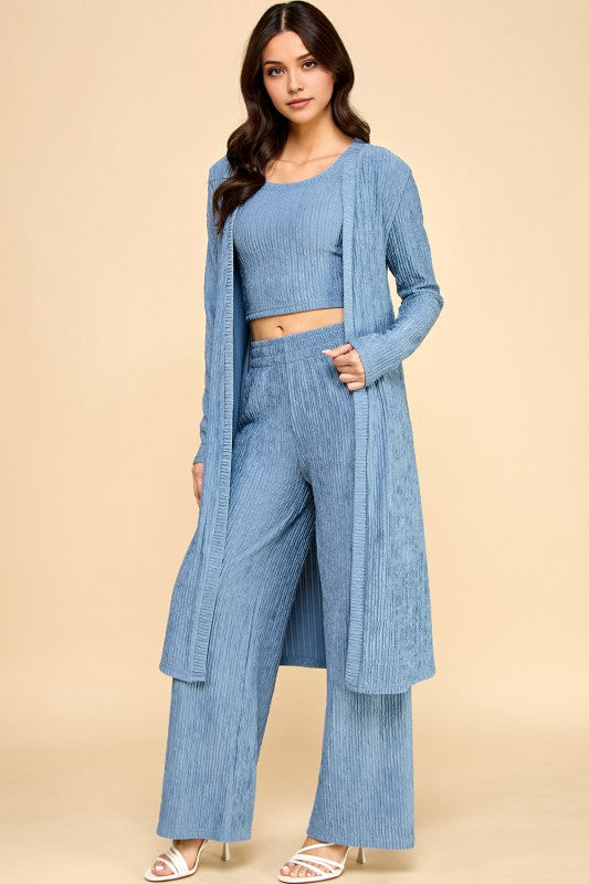 HK3PCS-SET CRINKLE CARDIGAN 3-PIECE SET