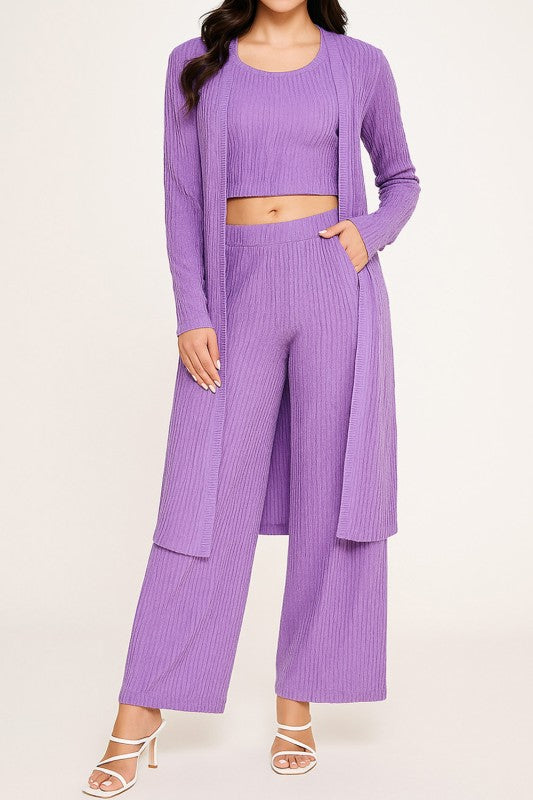 HK3PCS-SET CRINKLE CARDIGAN 3-PIECE SET
