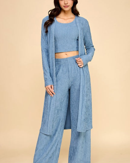 HK3PCS-SET CRINKLE CARDIGAN 3-PIECE SET