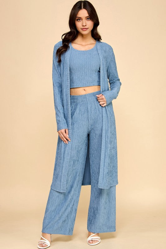 HK3PCS-SET CRINKLE CARDIGAN 3-PIECE SET