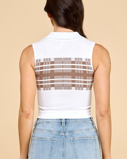 PT006 STRIPE COLLAR CROP TANK TOP