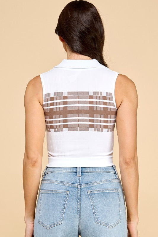 PT006 STRIPE COLLAR CROP TANK TOP