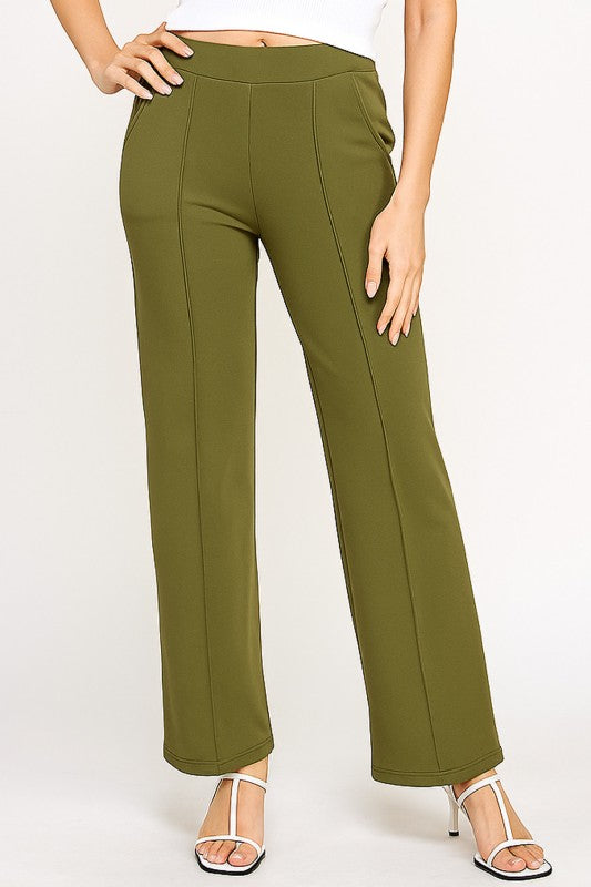 YC34 SOLID FRONT PLEATED PANTS WITH SIDE POCKETS