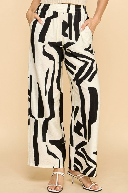 LELIS-07 UNIQUE PRINT WIDE LEG PANTS