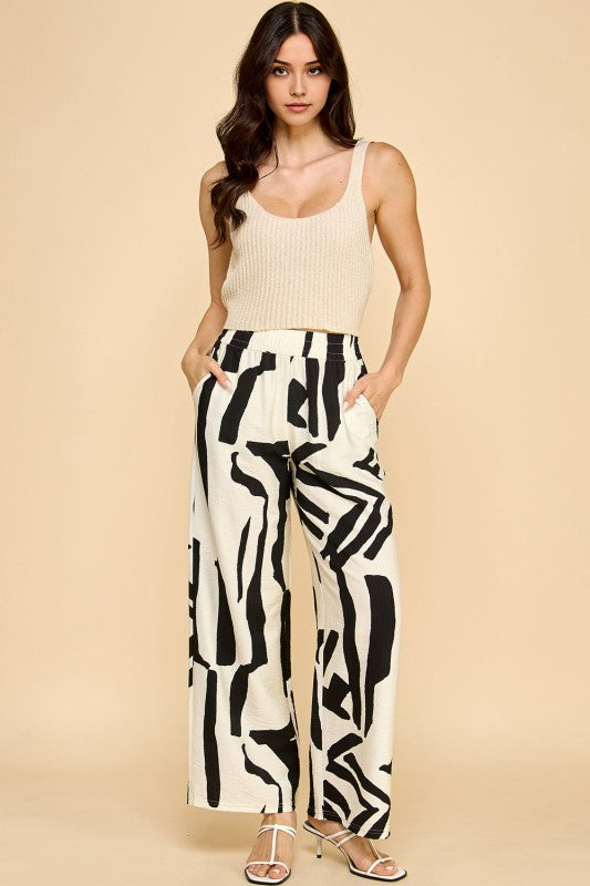 LELIS-07 UNIQUE PRINT WIDE LEG PANTS