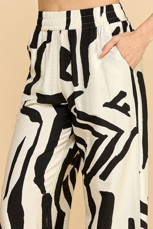 LELIS-07 UNIQUE PRINT WIDE LEG PANTS