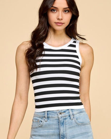 Stripe Ribbed Tank Top – Fitted Stretch Casual Top