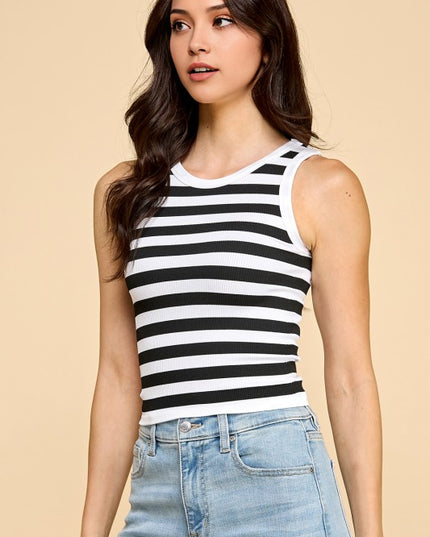 Stripe Ribbed Tank Top – Fitted Stretch Casual Top