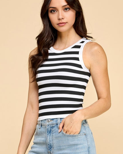 Stripe Ribbed Tank Top – Fitted Stretch Casual Top