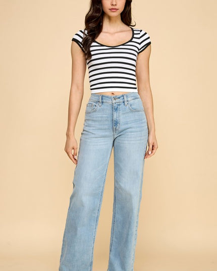 PT31 STRIPE RIBBED SCOOP NECK TOP