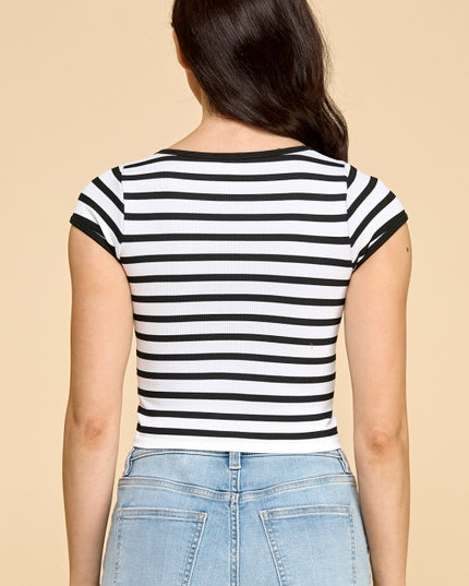 PT31 STRIPE RIBBED SCOOP NECK TOP