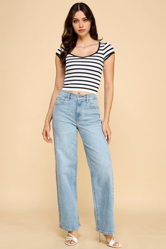 PT31 STRIPE RIBBED SCOOP NECK TOP