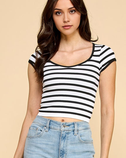 PT31 STRIPE RIBBED SCOOP NECK TOP