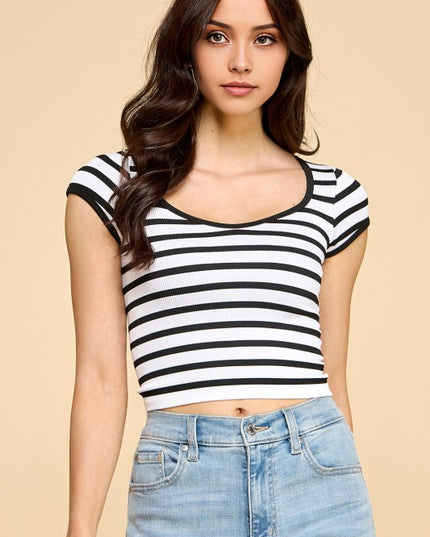 PT31 STRIPE RIBBED SCOOP NECK TOP