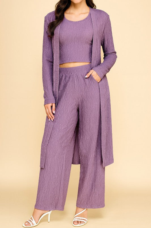 HK3PCS-SET CRINKLE CARDIGAN 3-PIECE SET