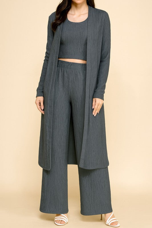 HK3PCS-SET CRINKLE CARDIGAN 3-PIECE SET