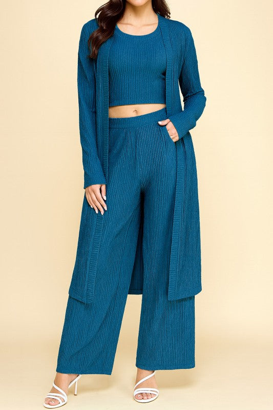 HK3PCS-SET CRINKLE CARDIGAN 3-PIECE SET