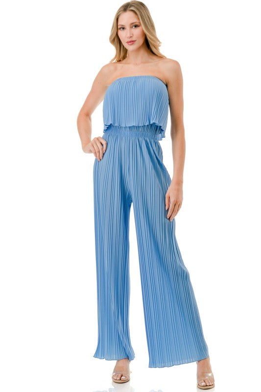 Pleated Jumpsuit – Wide Leg Sleeveless Flowy Fit